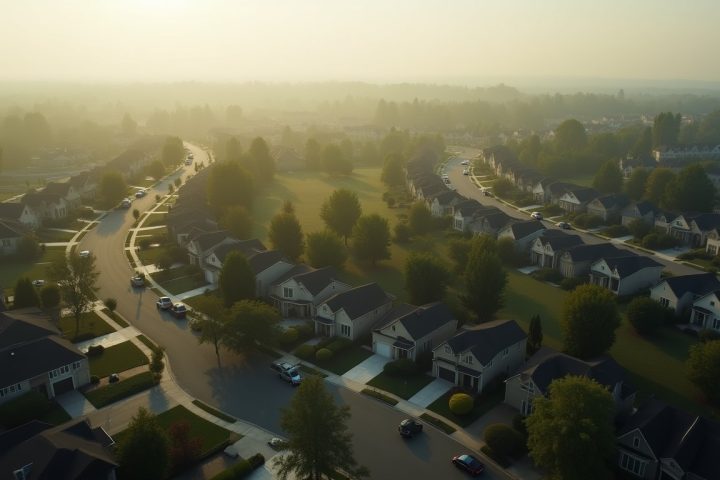 Aerial view of an American suburban neighbourhood of detached houses, the housing stock pest control companies serve