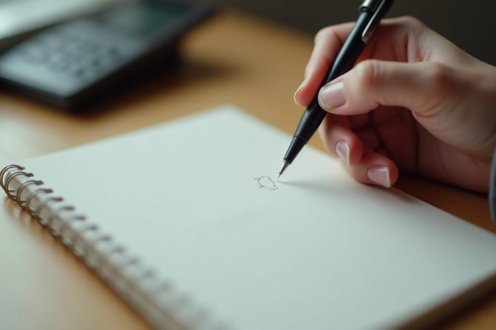 A hand holding a pen over a blank notepad on a kitchen counter while negotiating a pest control quote