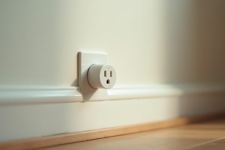 A plug-in ultrasonic pest repeller device in a domestic wall socket at skirting board level