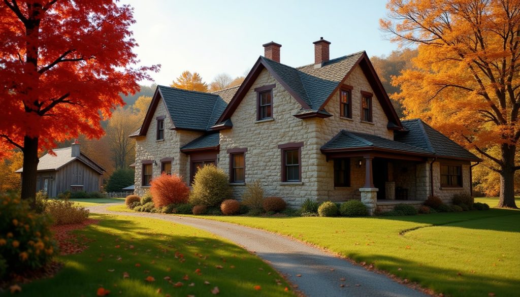 Stone farmhouse in Pennsylvania in autumn colour
