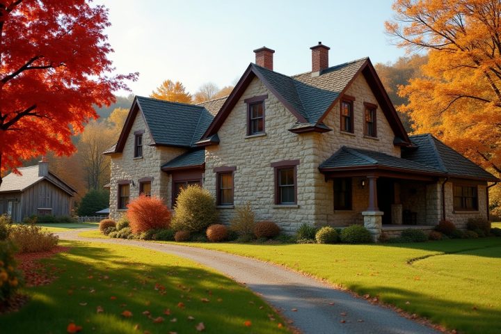 Stone farmhouse in Pennsylvania in autumn colour