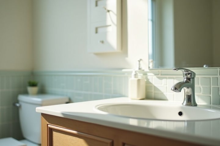 Bathroom vanity and sink in daylight