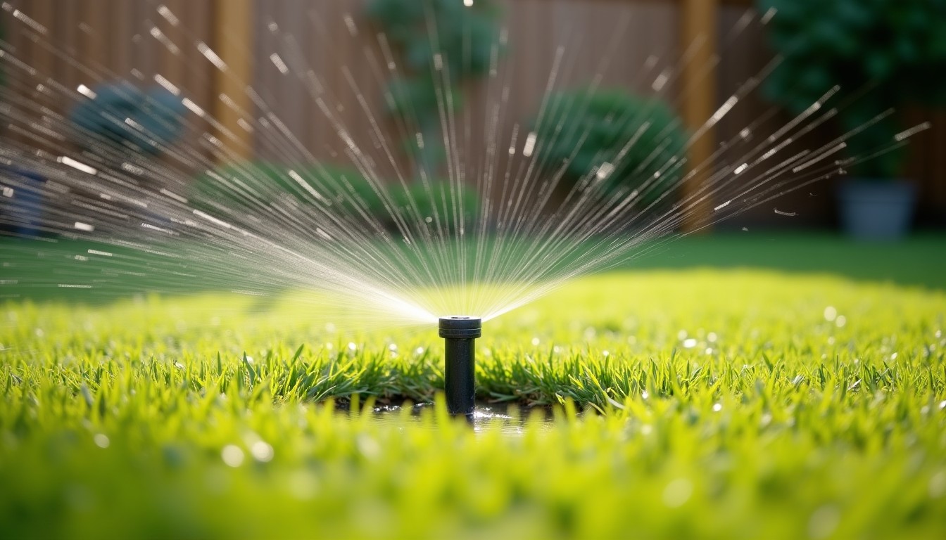 Lawn sprinkler watering a thin patch of grass