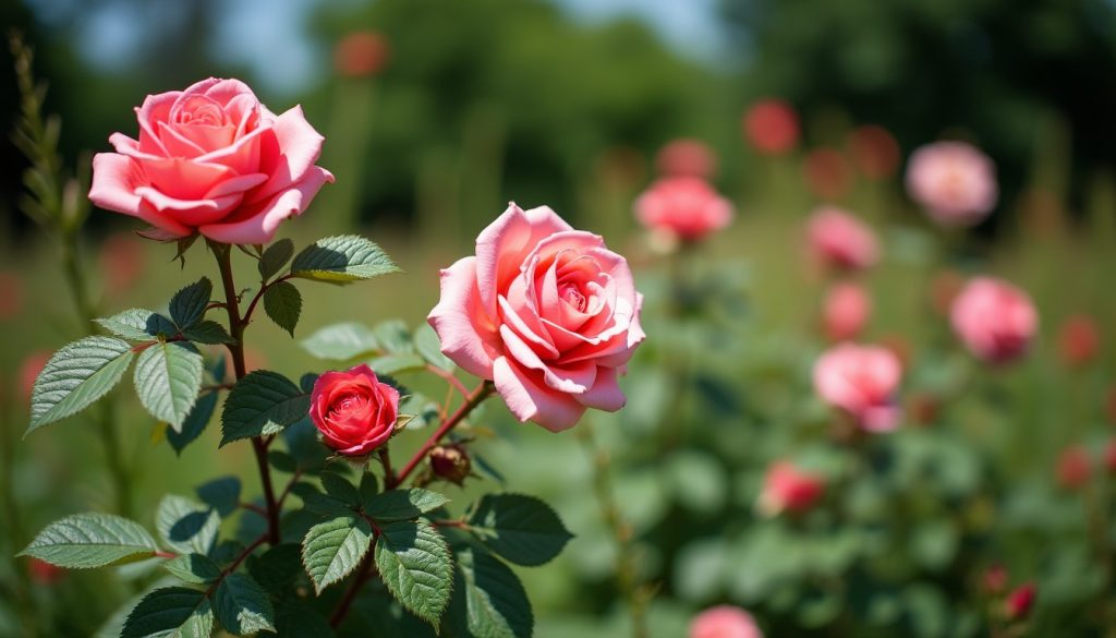 Rose bushes with skeletonised leaves