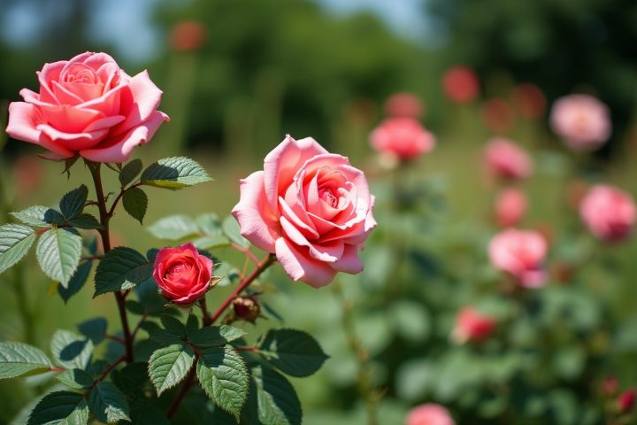 Rose bushes with skeletonised leaves