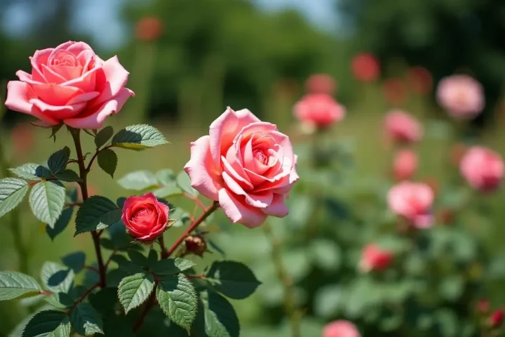 Rose bushes with skeletonised leaves