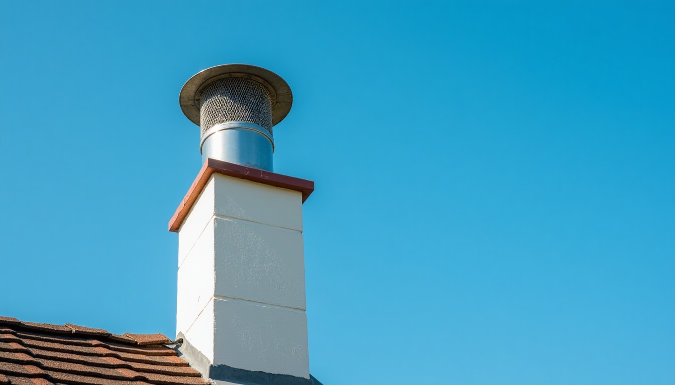 Stainless steel mesh cap fitted on a house chimney