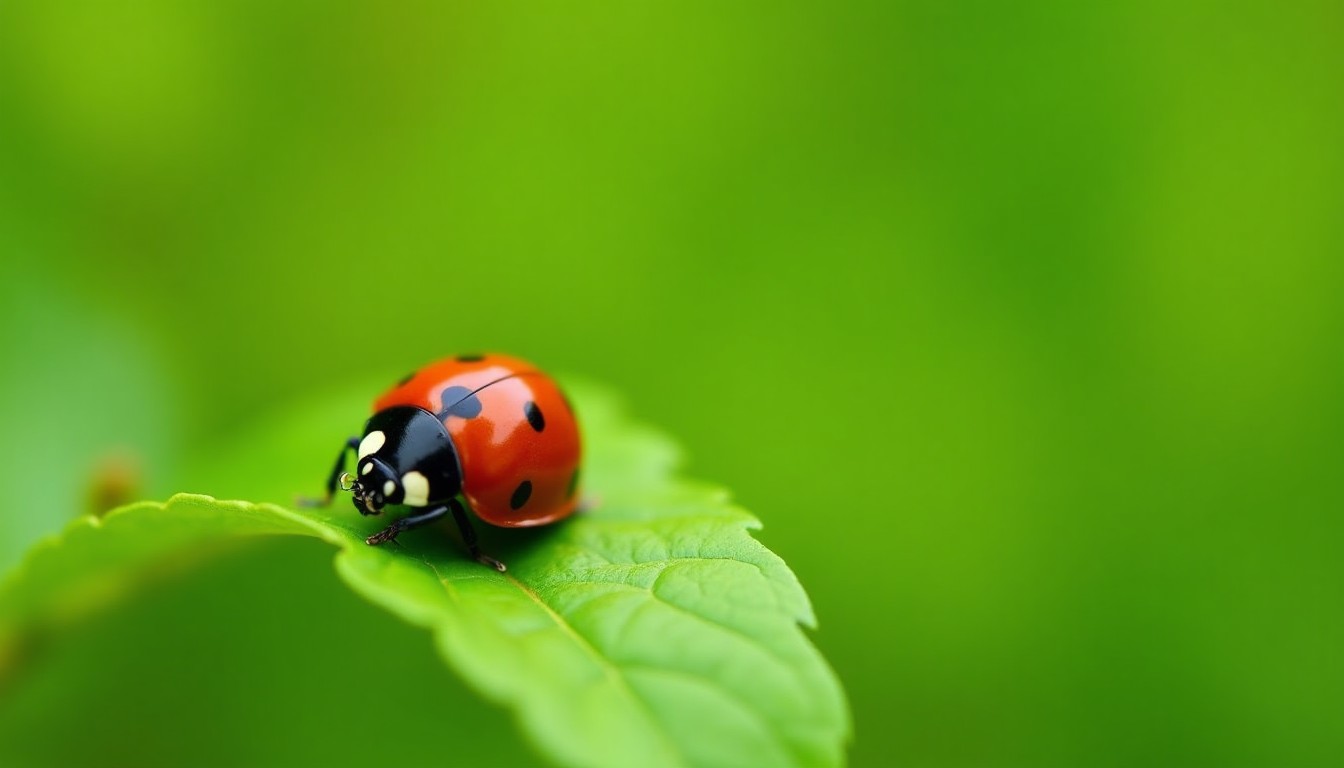 Lady beetle on a green leaf