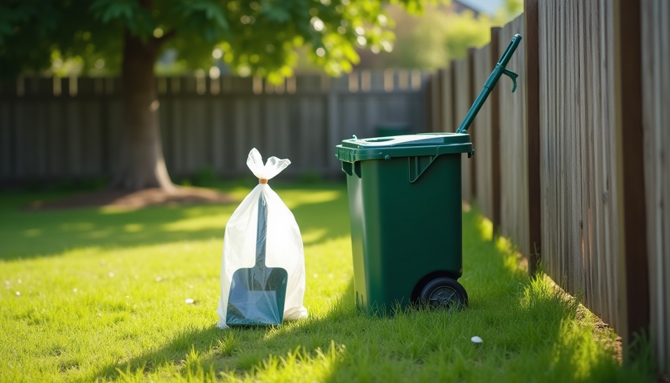 Dog waste bag dispenser by a lawn