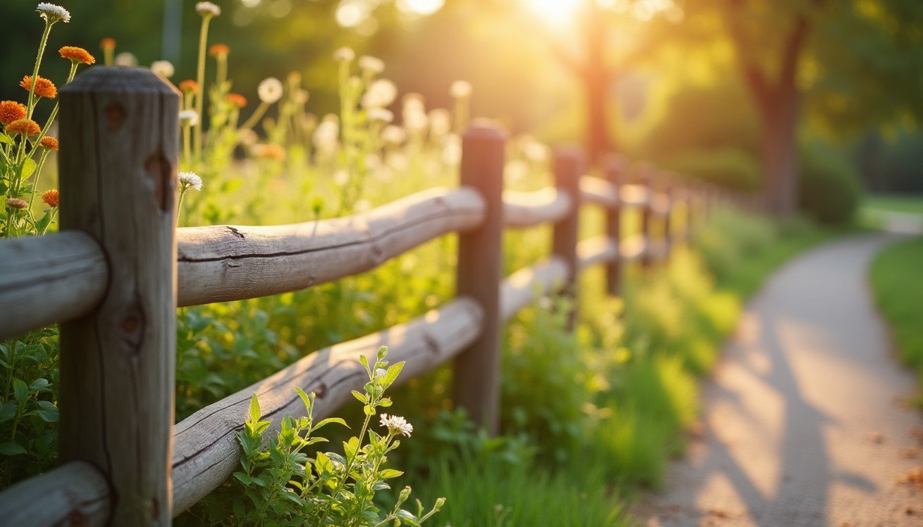 Wooden fence rail in summer sun