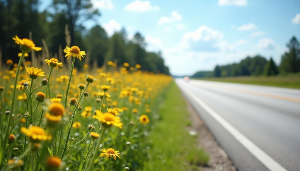 Florida roadside with wildflowers in spring