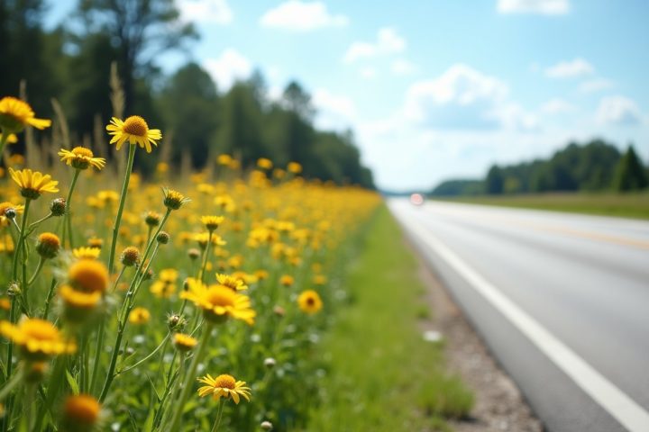 Florida roadside with wildflowers in spring