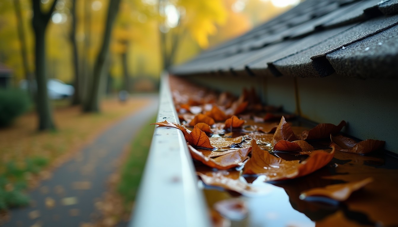 Clogged gutter holding standing water