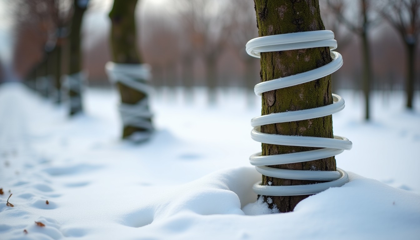 Spiral tree guards on young fruit trees