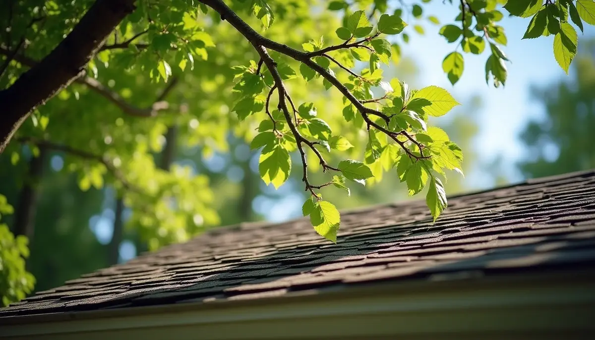 Tree branches touching a shingle roof