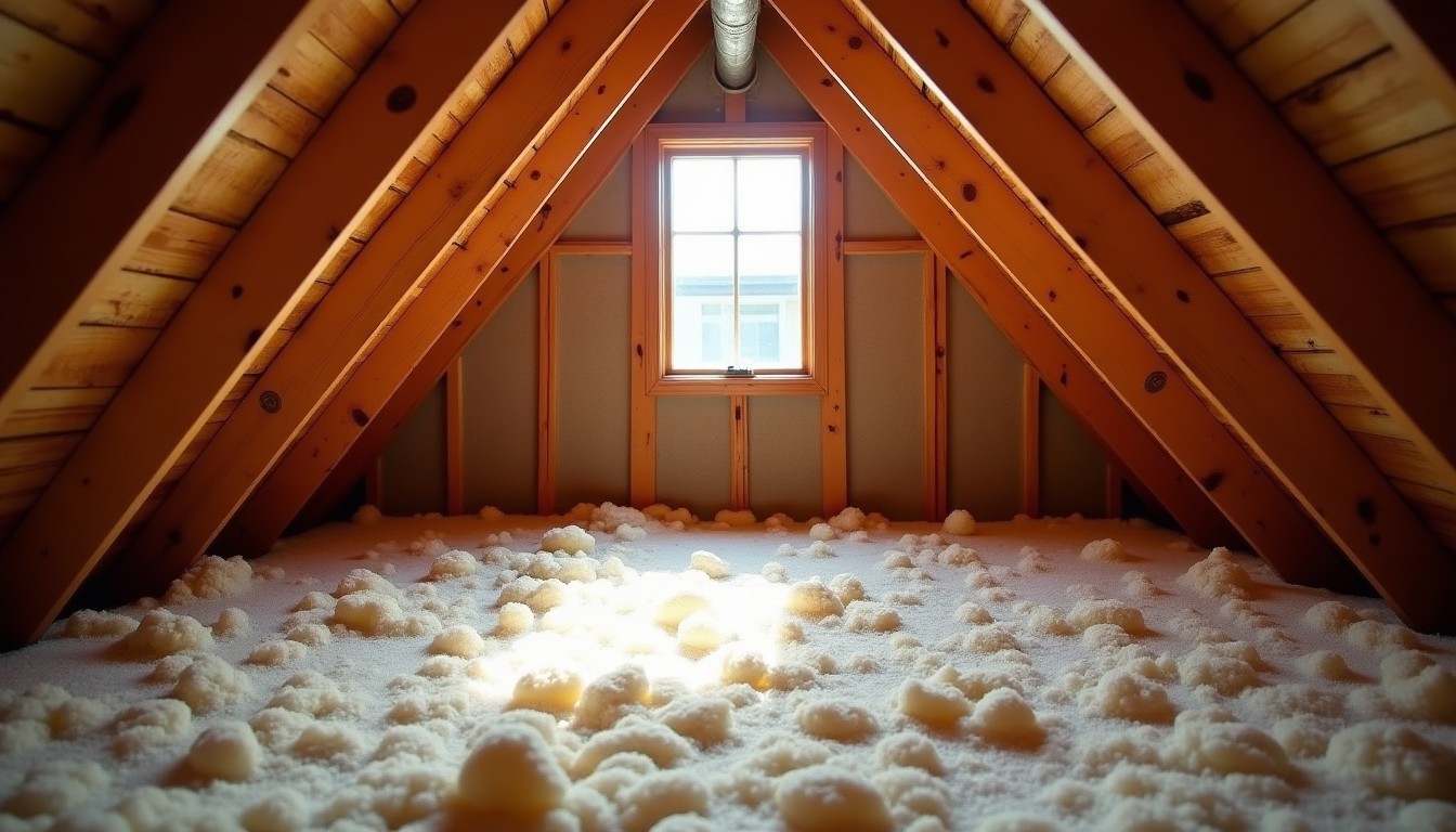 Attic insulation and rafters with a gap at the eave