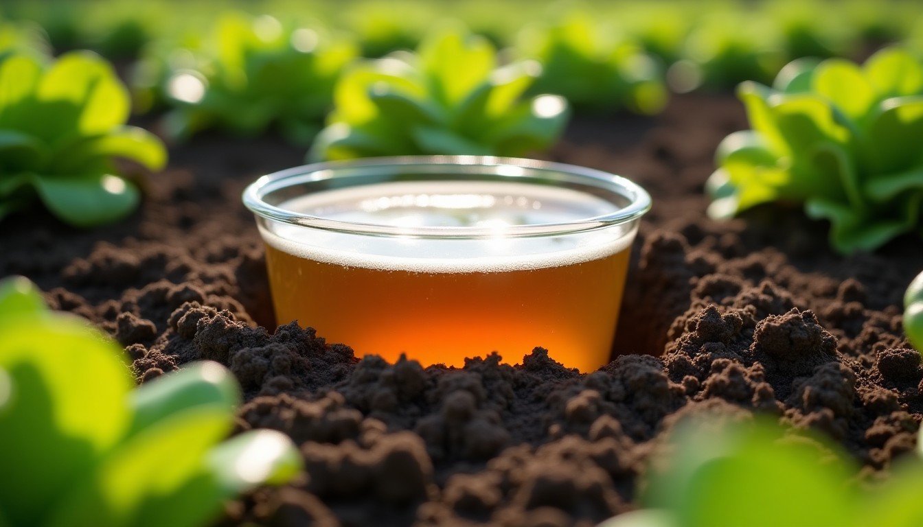 Shallow dish of beer sunk into soil among lettuce