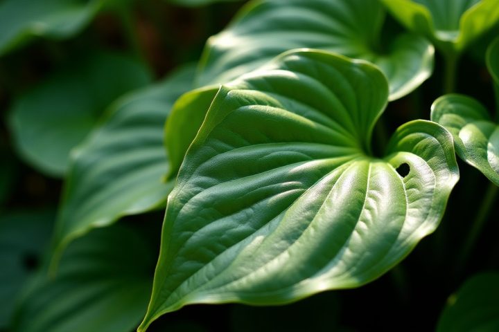 Hosta leaves in a damp shade garden