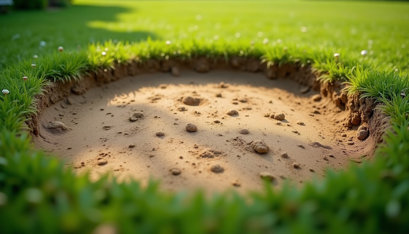 Patch of bare sunny soil with small holes