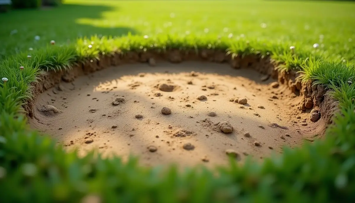 Patch of bare sunny soil with small holes