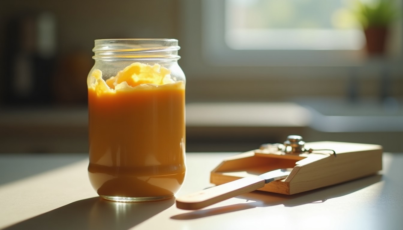 Peanut butter beside an unset snap trap