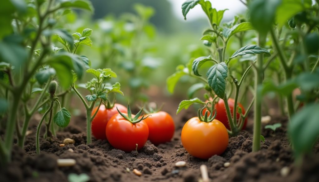 Tomato plants with stripped leaves