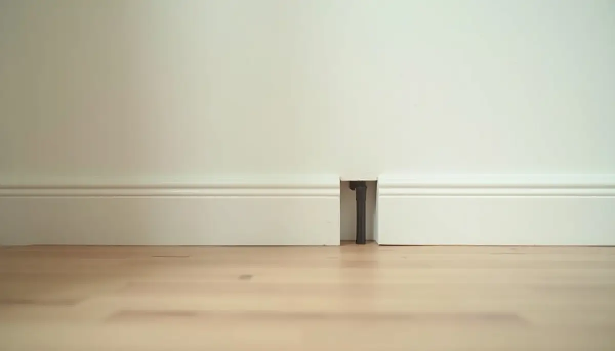 Small gap around a heating pipe at the base of a wall