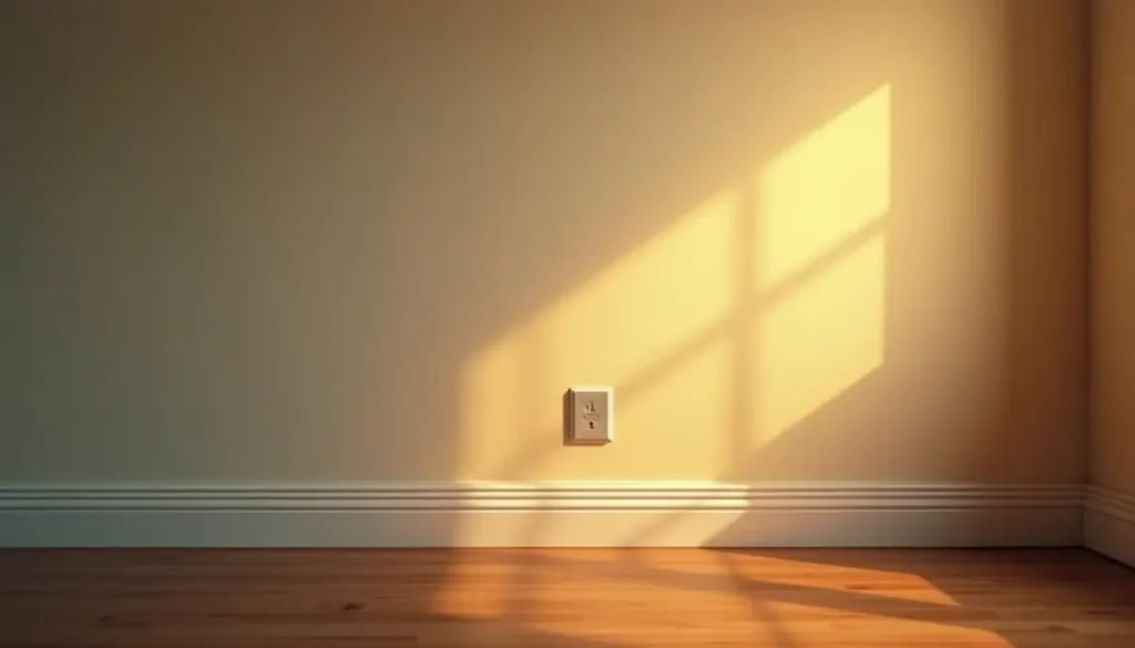 Living room wall with a skirting board in the evening