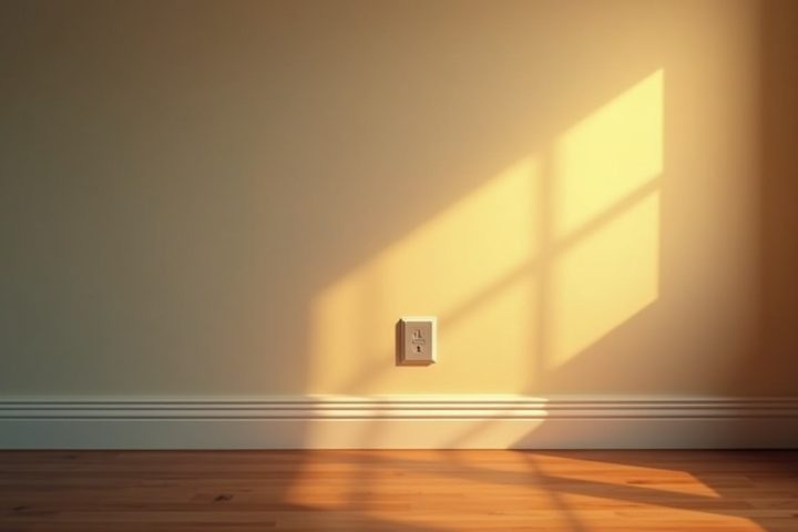 Living room wall with a skirting board in the evening