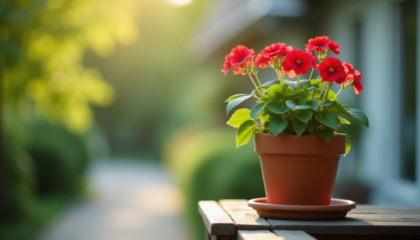 Scented geranium in a pot on a deck rail