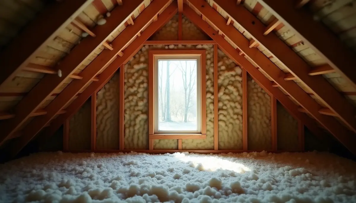 Attic with insulation and rafters