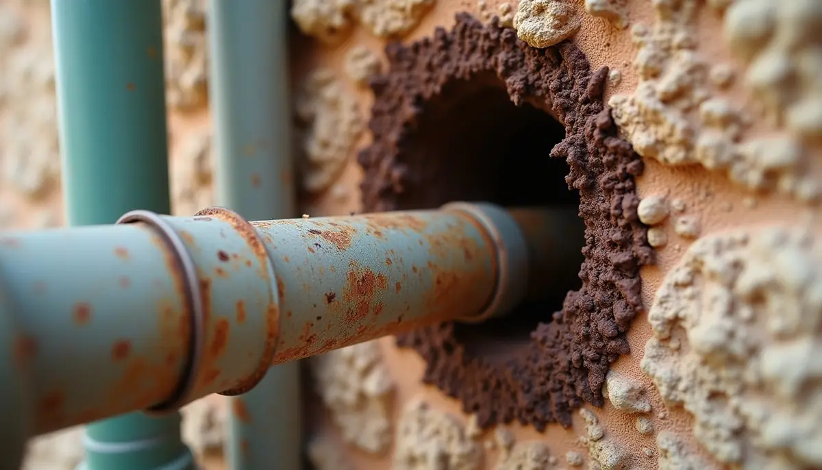 Gap around a pipe where it enters a wall