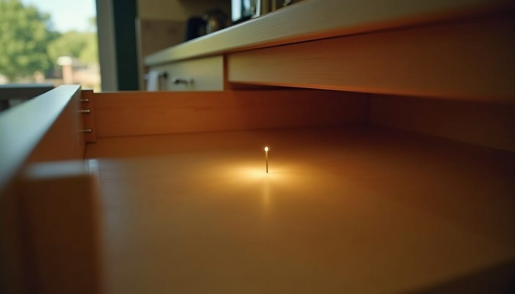 Underside of a kitchen drawer seen from below
