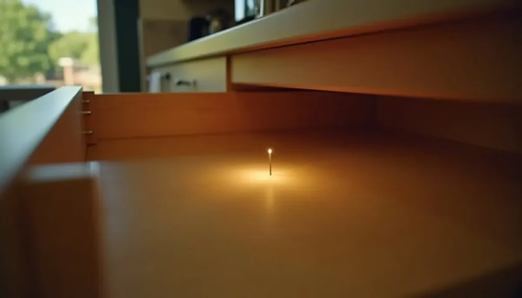 Underside of a kitchen drawer seen from below