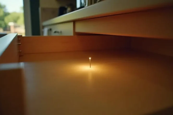 Underside of a kitchen drawer seen from below
