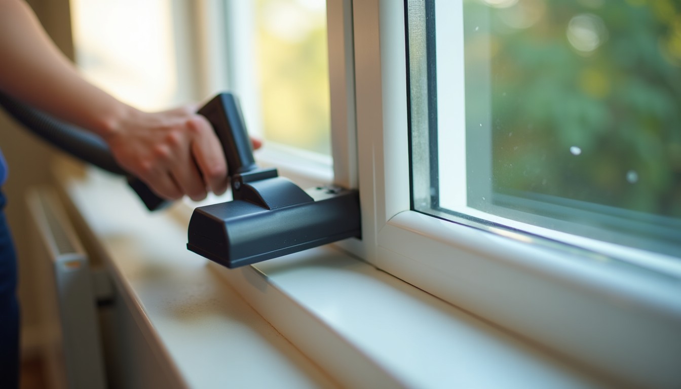 Vacuum crevice tool at a window frame corner