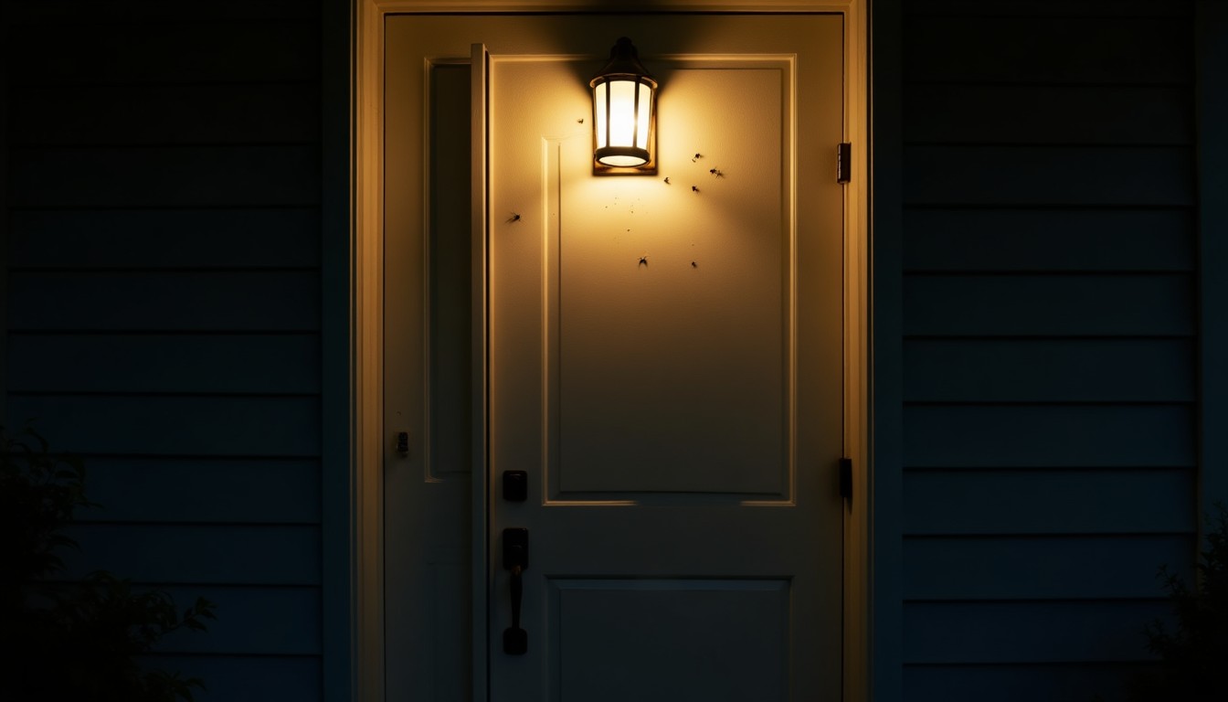 Porch light at night with insects around it