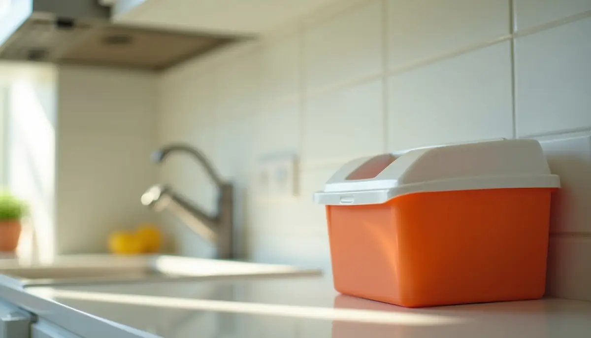 Bait station at the back of a kitchen counter