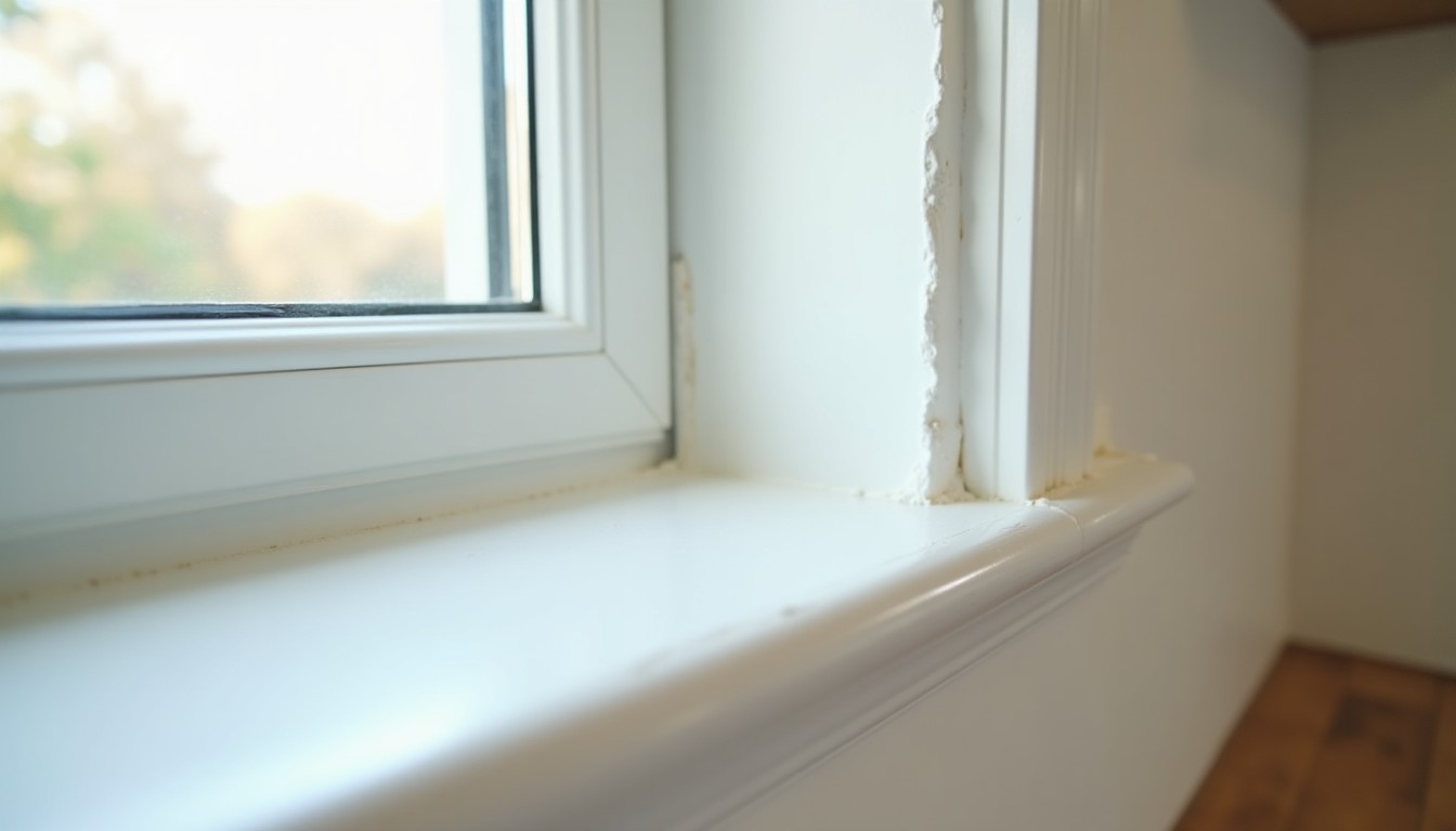 Fresh caulk along a kitchen window frame