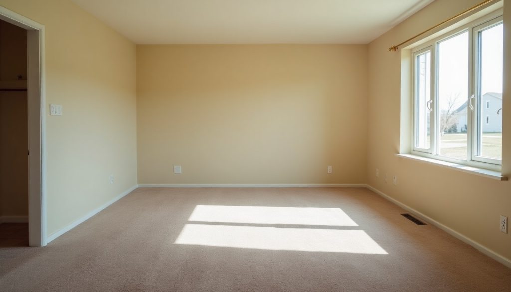 Empty living room with carpet in a vacant house