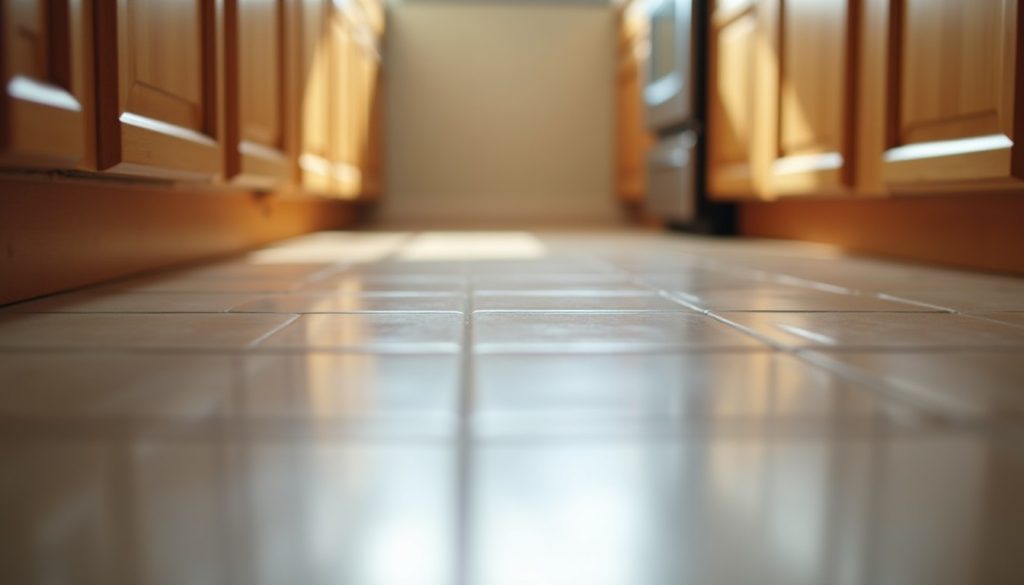 Tidy kitchen floor along the base of the cabinets