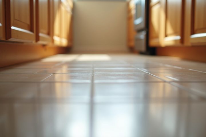Tidy kitchen floor along the base of the cabinets