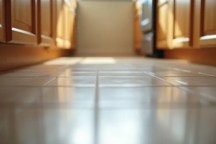 Tidy kitchen floor along the base of the cabinets