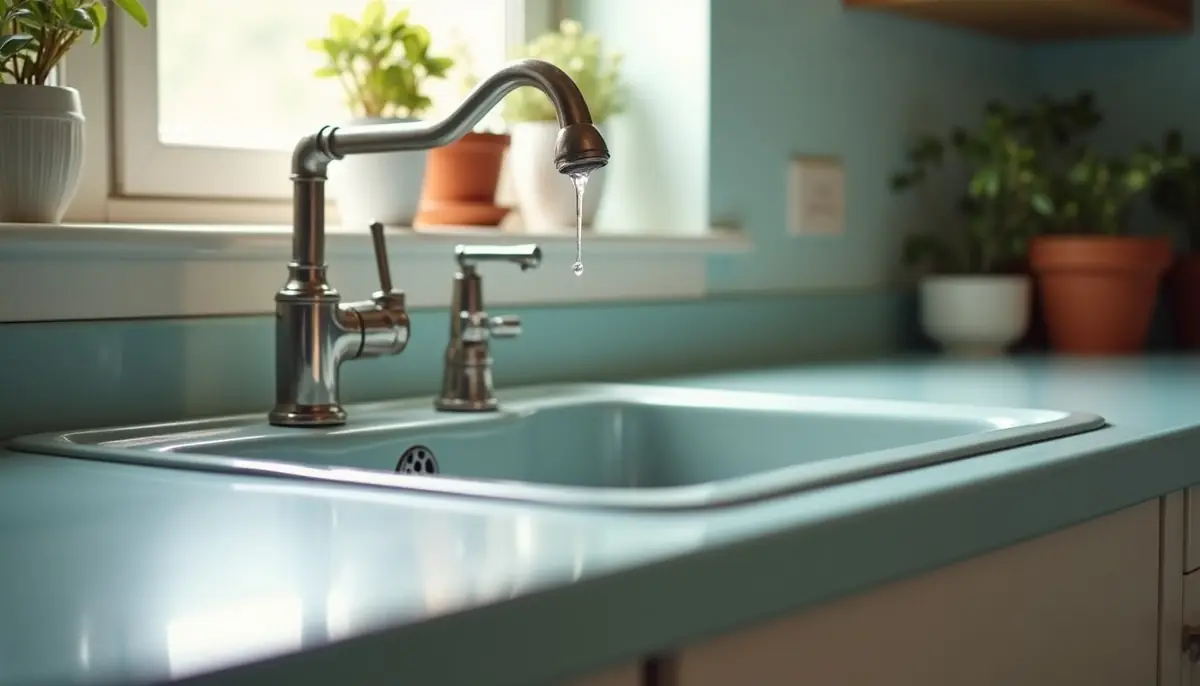 Kitchen sink with a dripping tap