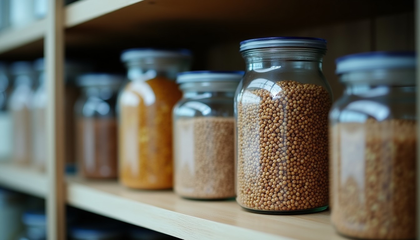 Storage cupboard with sealed containers