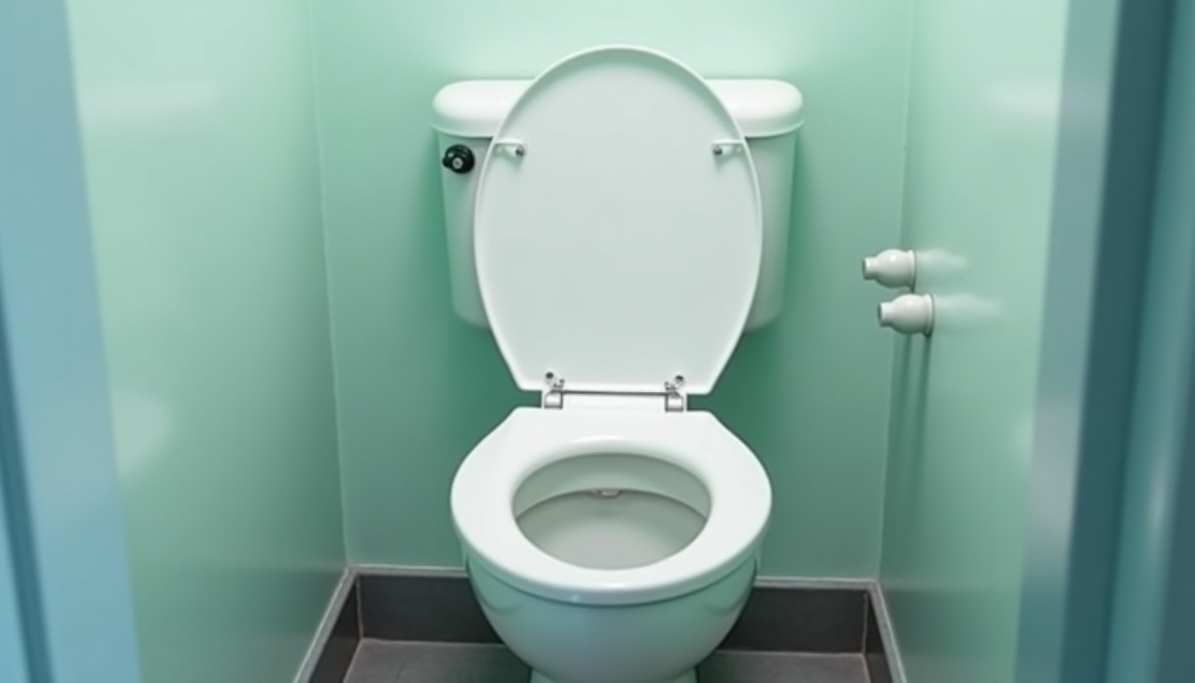 Toilet with the lid closed in a clean bathroom