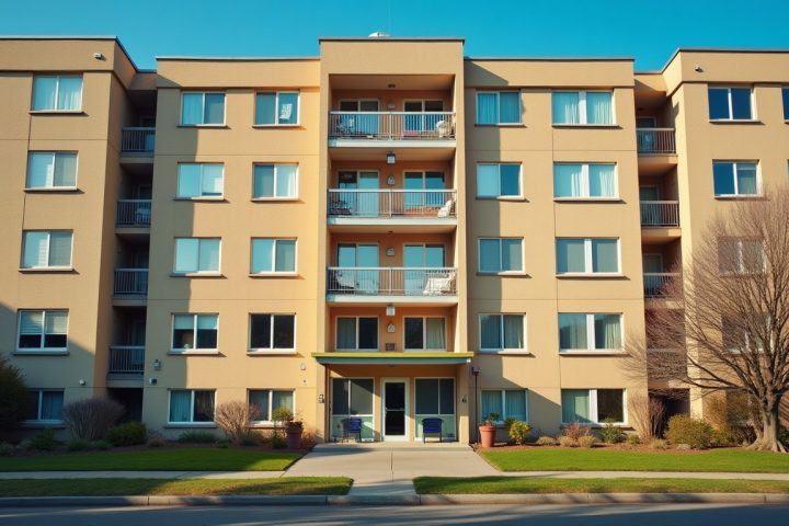 Apartment building exterior with many windows