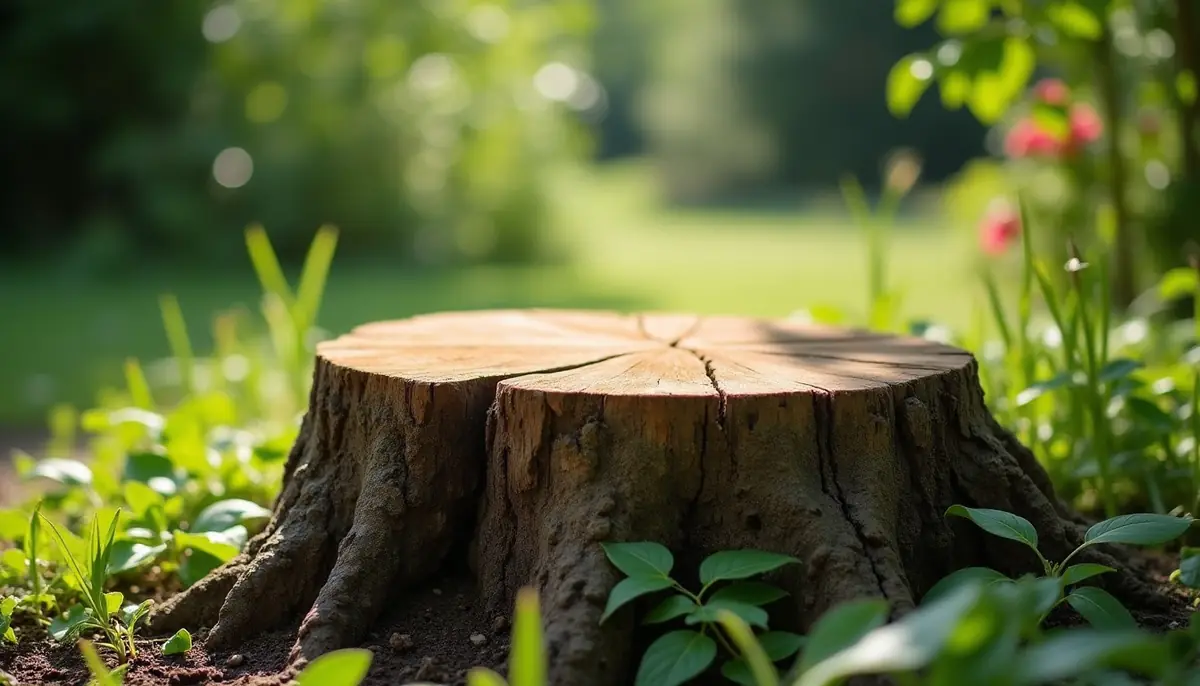 Rotting tree stump in a woodland garden