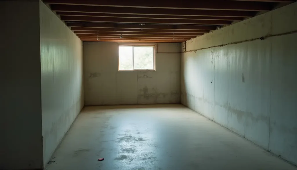 Basement with a concrete floor and a small window
