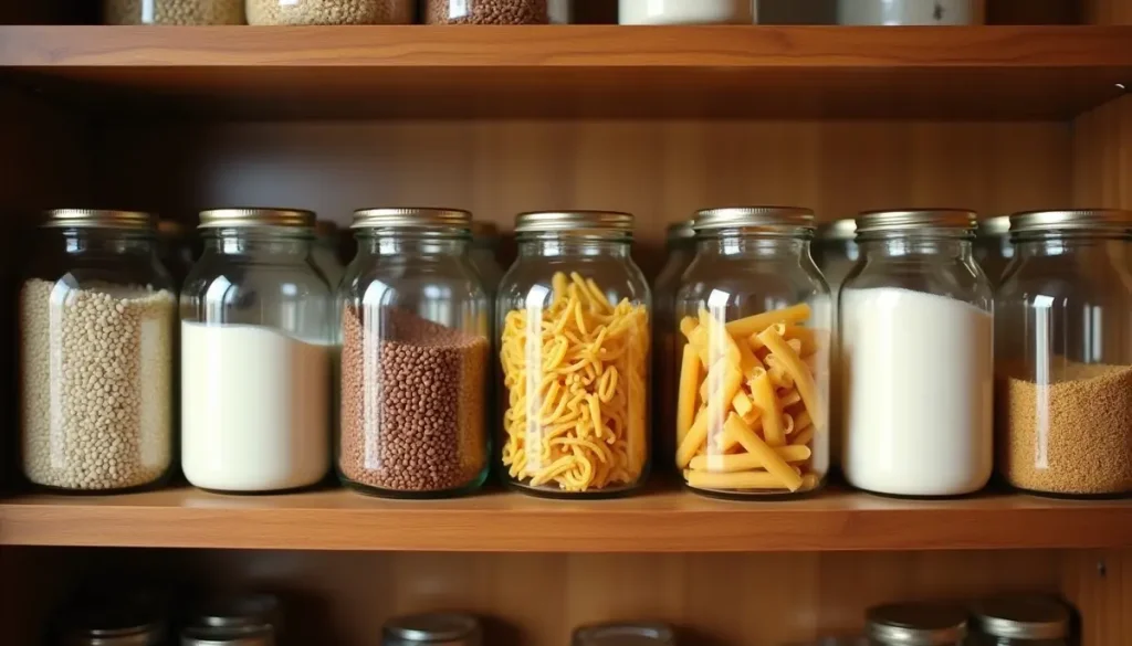 Kitchen pantry with food on the shelves